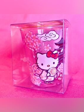 Hello Kitty Geisha Sakura Shot Glass Japan Tokyo Pink Cherry Blossom Kimono Cup
